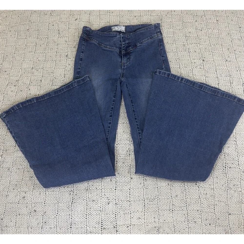 Free People Flare Bell Bottom Jeans Women’s 27 Blue Stretch Mid Rise Boho